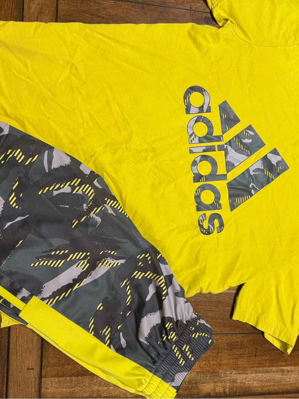 adidas Yellow Tee and Camouflage Shorts Matching Set
